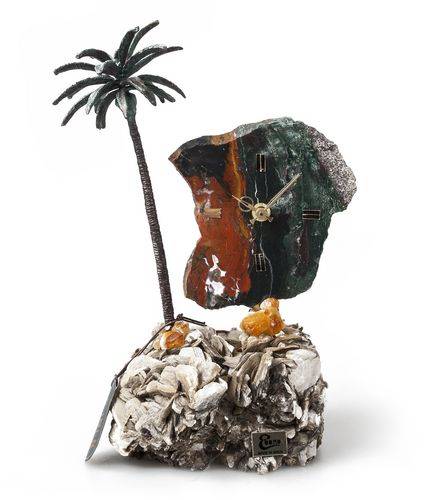 Часы настольные «Пальмовый рай» из яшмы с бронзой от компании Антанта